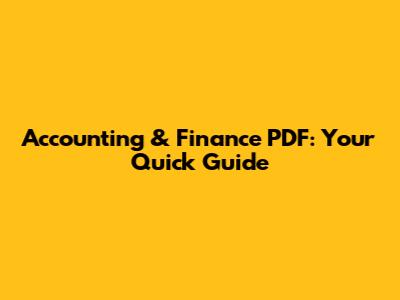 Accounting & Finance PDF: Your Quick Guide